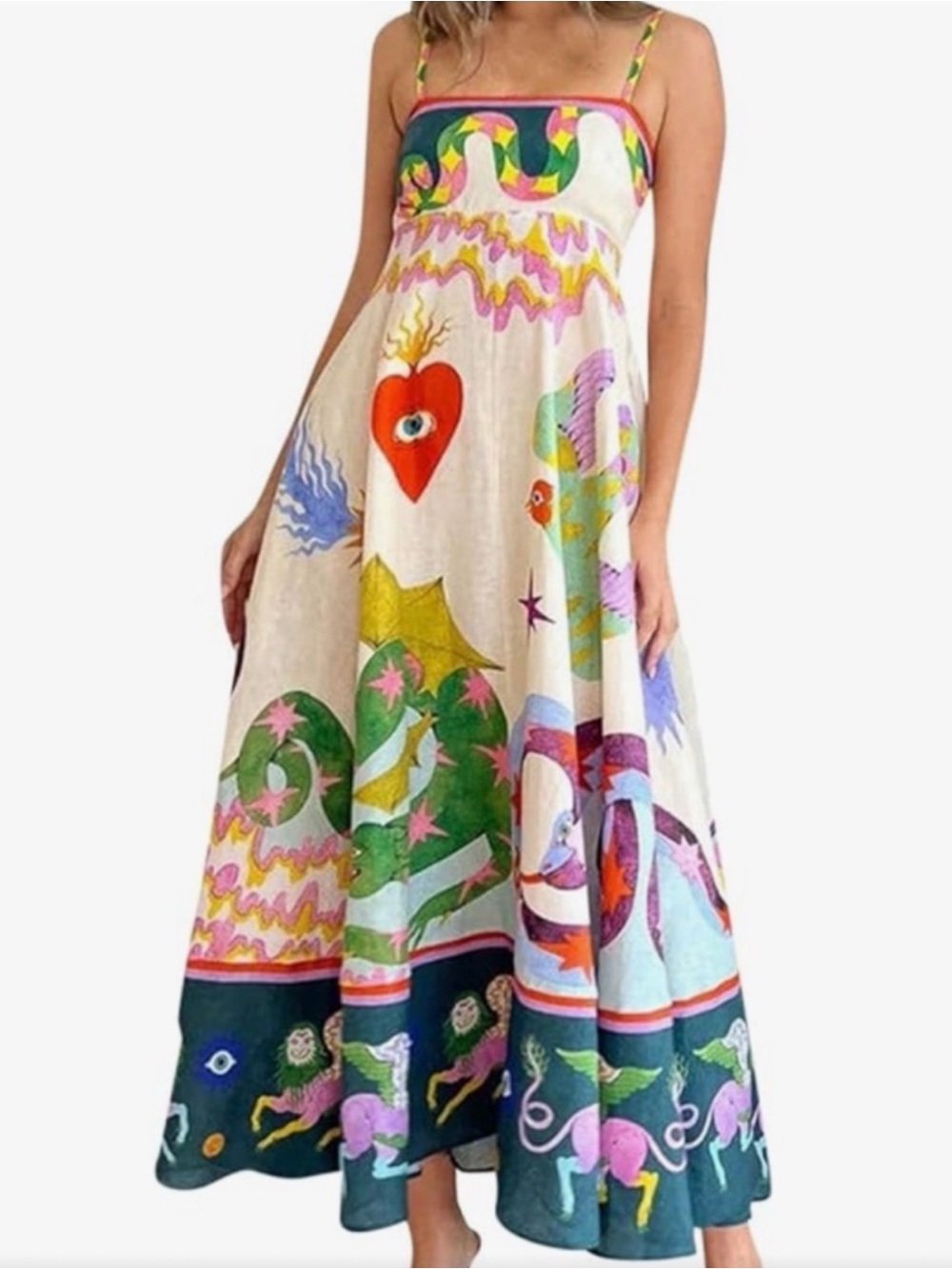 Bohemian Multicolor Printed Maxi Dress - Spaghetti Strap